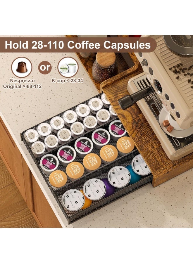 أوبتيا منظم محطة القهوة مع حامل أكواب K Cup، سعة 28 كبسولة، رف شراب بثلاث طبقات مع درج لحامل كبسولات القهوة، منظم بار القهوة لسطح العمل للإكسسوارات، بني ريفي - Image 5